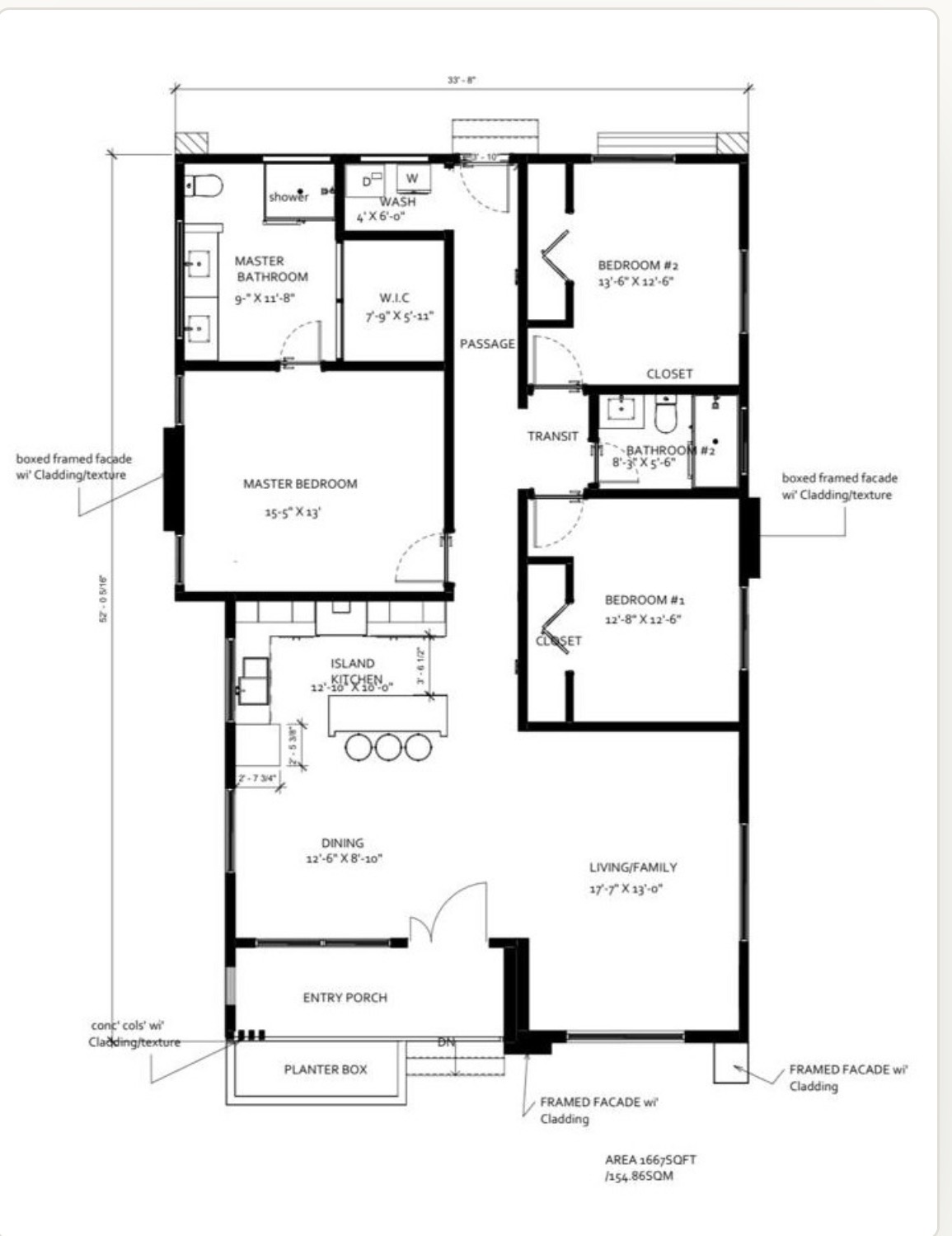 1,700 sq ft three bedroom floor plan